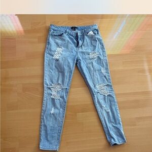 Forever 21 Light Blue Skinny Distressed Jeans